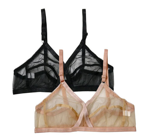 Pack of 2 Non-Padded & Non-Wired Full Net Transparent Cotton Bras